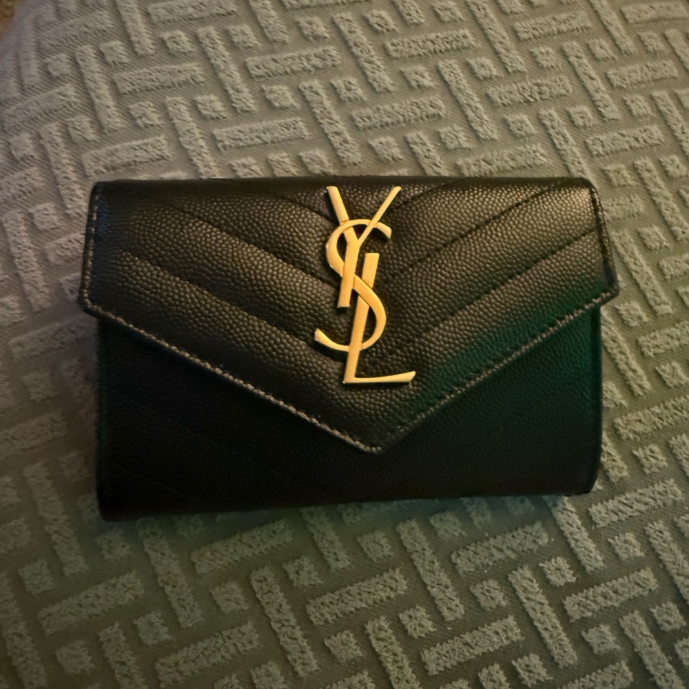 Saint Laurent Black Quilted Leather Wallet with Gold YSL Monogram